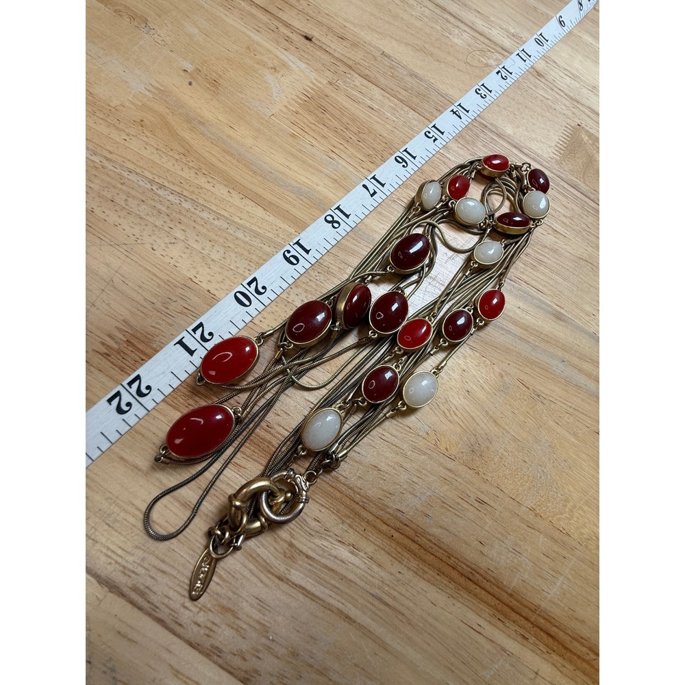 Boho Classic Statement Multi-Strand Red Gold Necklace Talbots - Picture 3 of 9